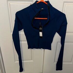 Brand New Fashion Nova Nicole Collared Snatched Top Blue Long Sleeve Women's Top